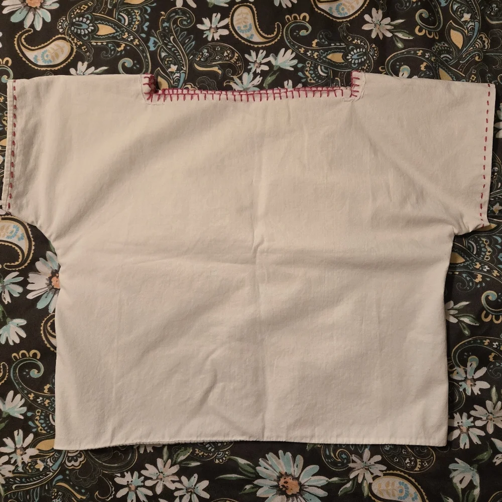White embroidered crop Top child M vtg pillowcase upcycled